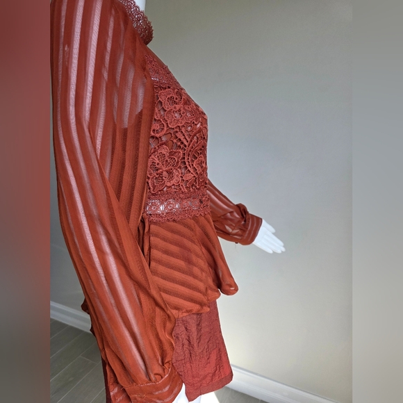 Elegant Lace Detail Rust Top - Picture 5 of 16